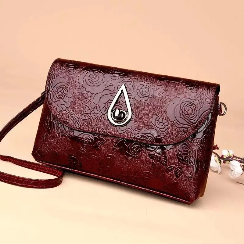 Lady Evening Party Clutch Rose Flower Embossed Sling Bags Elegant Mother Shoulder Purse Flap Crossbody Bag 240914