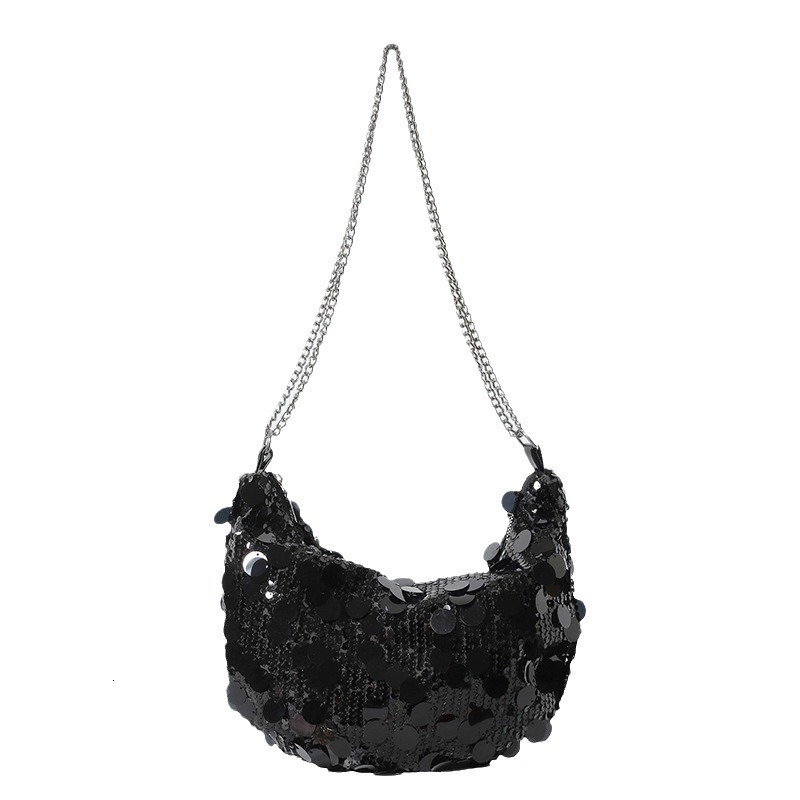 Sequin for women in spring 2024, fashionable and minimalist chain crossbody new moon bag, casual dumpling bag