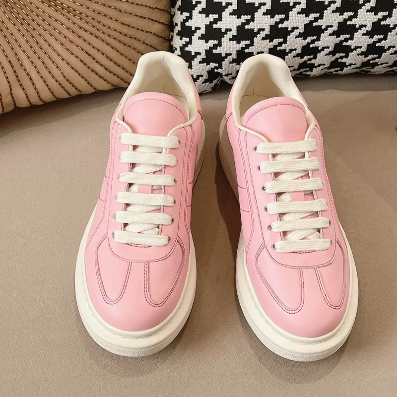 Unisex Cowhide Thick Soled Casual Women's All Genuine Leather Sports Men's Shoes sneakers2024