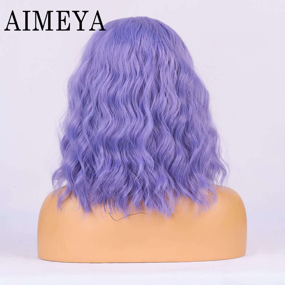AIMEYA Blue Purple Short Bob Natural Wave Synthetic Lace Front Shoulder Length Wig For Women Daily Use Cosplay