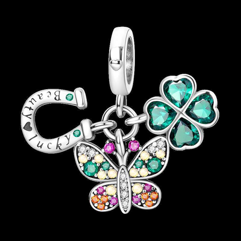 925 Sterling Silver Series Green Four Leaf Pendant DIY Fine Beads Fit Original Charms Bracelet Women Jewelry Diy
