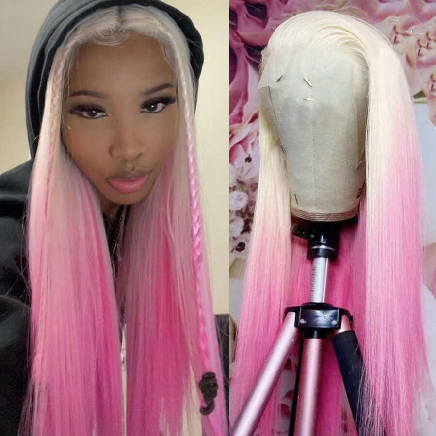 AIMEYA Ombre Pink Body Wave Lace Front Wigs For Women Middle Part Synthetic Natural Haire Daily Use Costume Party Wig