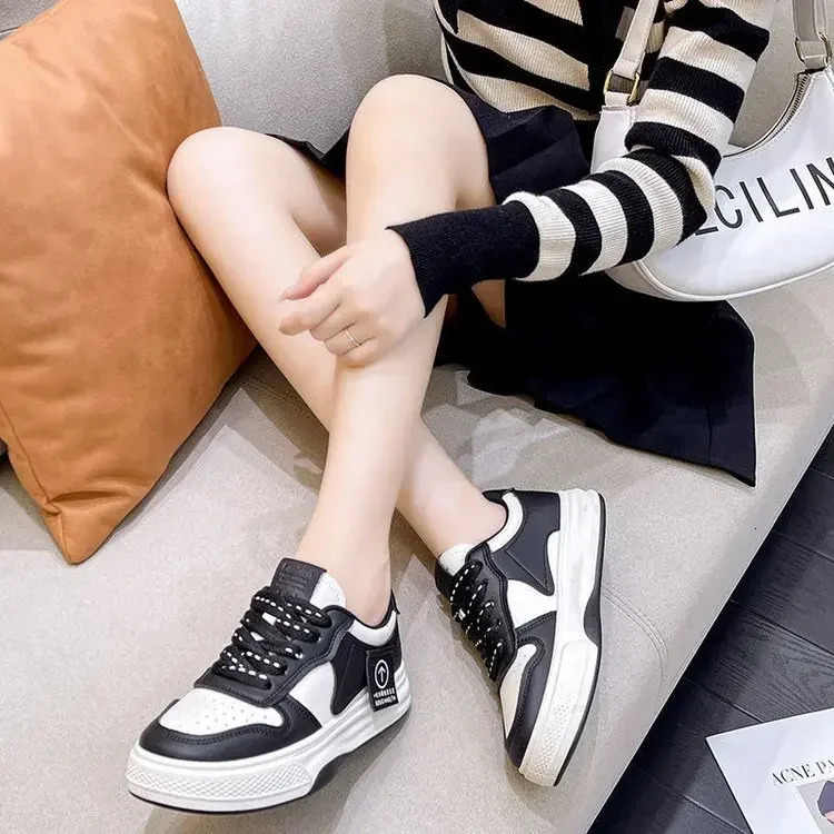 Board Sneakers New Muffin Thick Bottom Khaki Black White Color Matching Fashion Women's Casual Sports Shoes