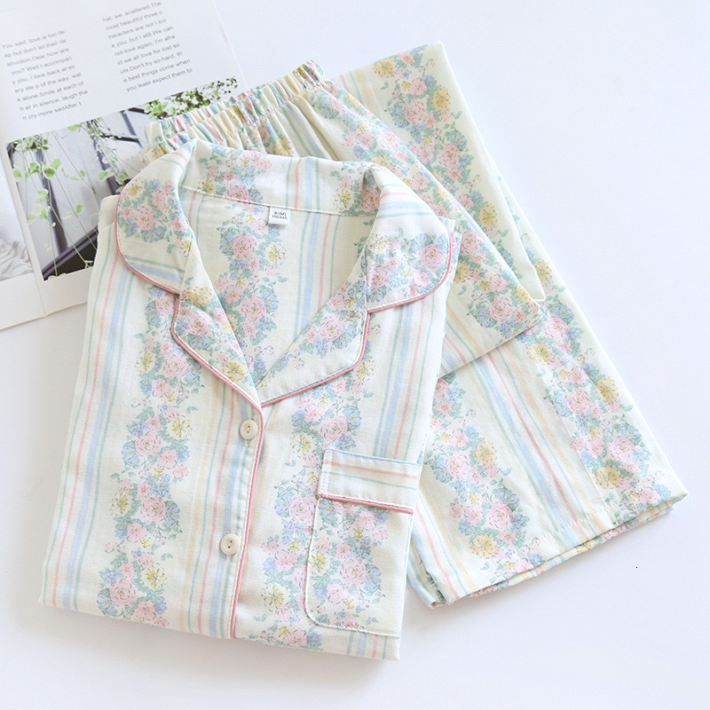 2024 Autumn/Winter Pama Long Sleeve Trousers 100% Cotton Wer Print 2 Piece Set Women's Pamas Soft Homewear