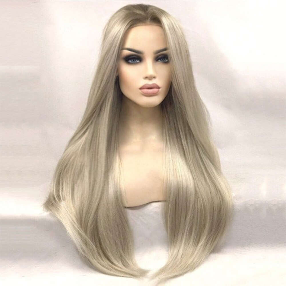 High-Quality Heat Friendly Fiber Platinum Icy Blonde Long Synthetic Lace Front Loo Feels Like Natural Hair Straight Wig