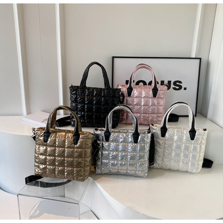 Women's fashion trend 2024 new handbag large capacity cotton clothing checkered shoulder tote diagonal cross bag