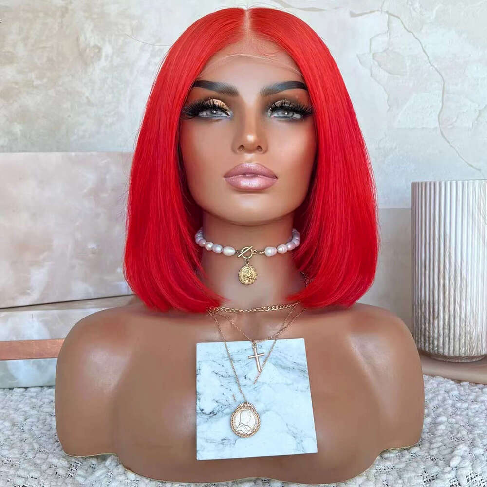 Hot Red Bob Wigs For Women Girls Heat Resistant Natural Straight Short Lace Front Synthetic Hair Daily Wear BOB Wig