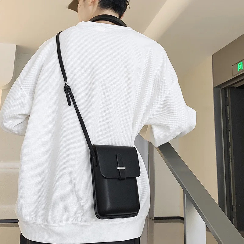 Simple unisex small square PU leather Korean cross body shoulder bag fashion phone bag wallet 240912