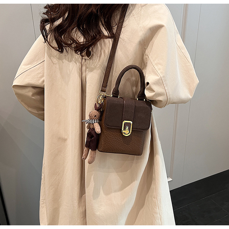 Retro Mini Handbag For Women Trendy PU TLXT Leather Square Purse Bag Colorblock Crossbody Mobile Phone Bag