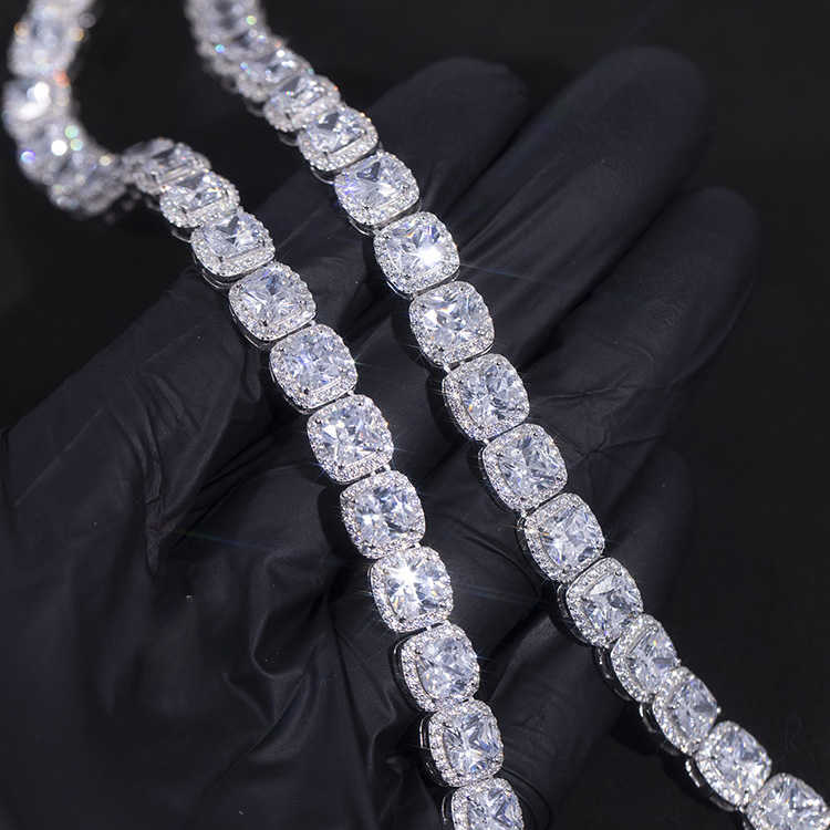 Fashion customized high-end s925 sterling silver VVS D color moissanite diamond cushion tennis chain for jewelry gift