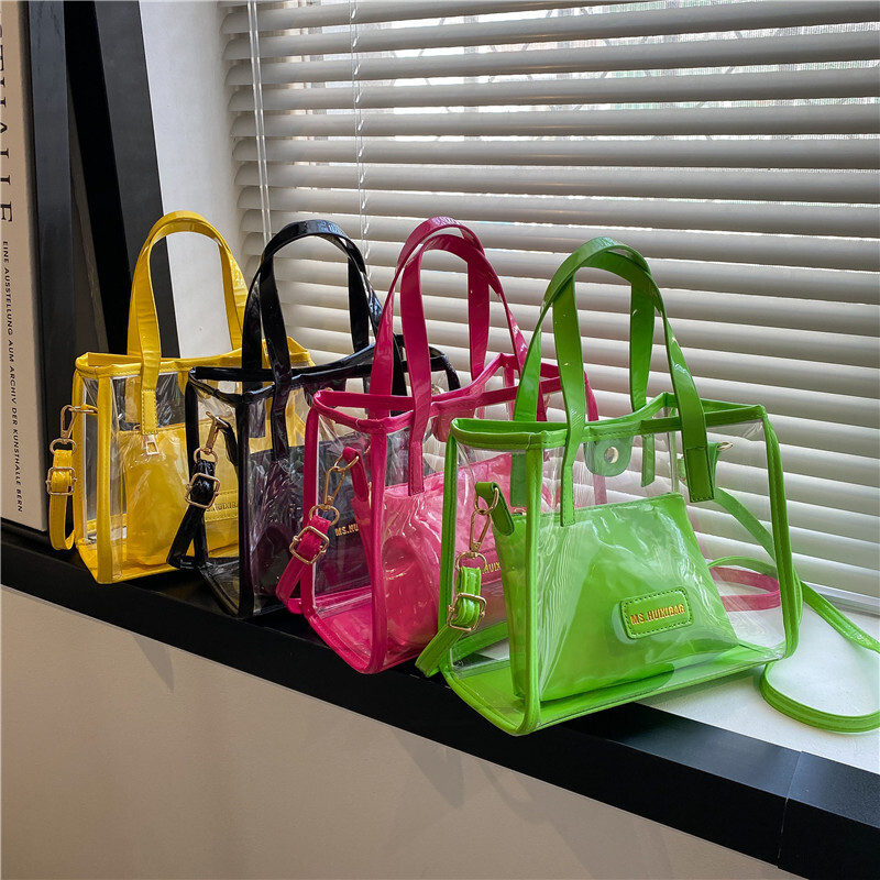 2024 trendy large capacity fashionable transparent handbag jelly beach bun mother shoulder tote bag