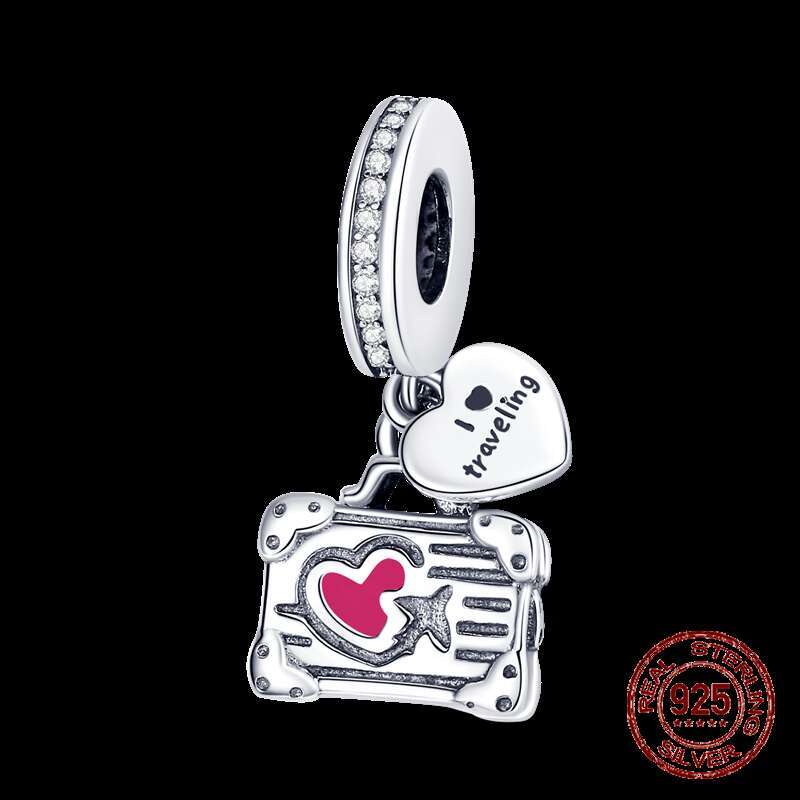 Sterling Silver Travel theme suitcase camera bag pendant Beads Charms Fit Original Bracelets Women DIY Jewelry Gift