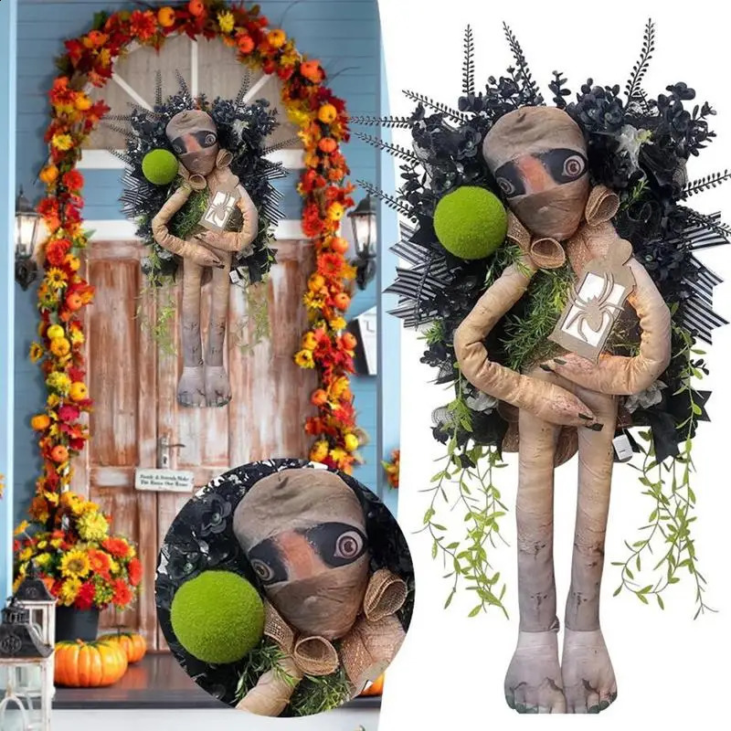 Beautiful Mummy Wreath Halloween Welcome Sign Door Wreath Front Door Ornament Scary Halloween Indoor Outdoor Decorations Wreath 240912