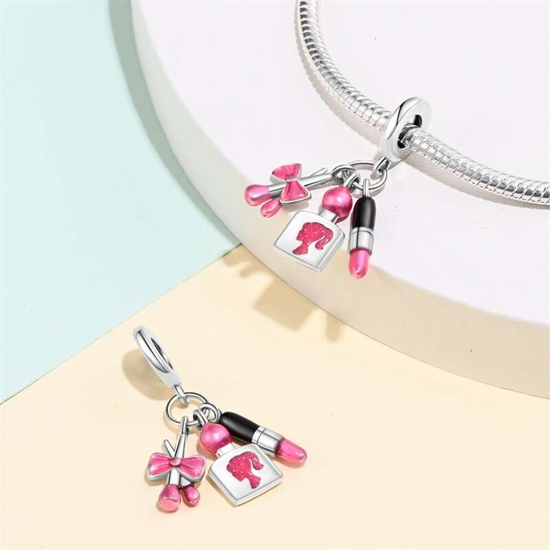 925 Sterling Silver Fashion Princess Pink Bow Charms Beads Fit Original Bracelets DIY Jewelry Anniversary Gifts