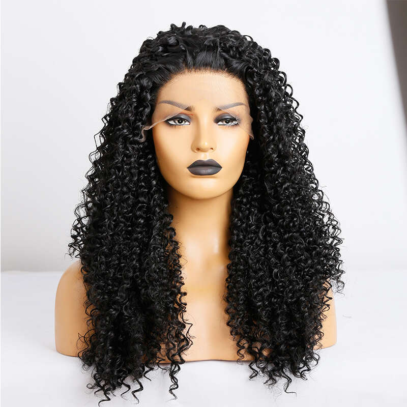 10% Human Mixed Synthetic Lace Front With Baby Hair Glueless Kinky For Woman Heat Resistant 180% Curly Wig