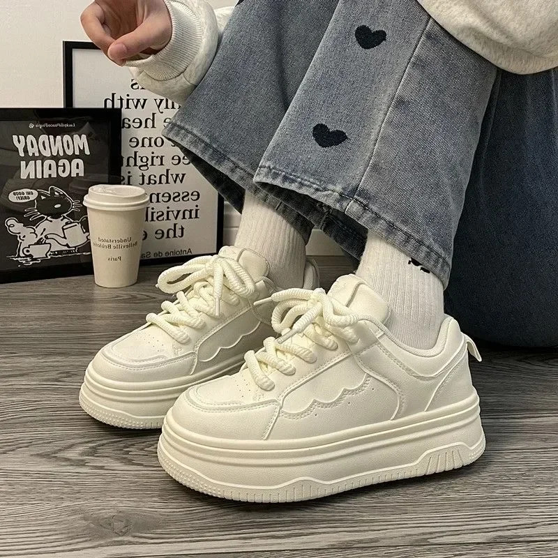 New U Leather Women's White Casual Woman Vulcanize Sneakers Women 2024 Sport Walking Running Platform Flats Shoes D77