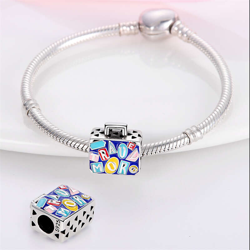 925 Sterling Silver Colorful Suitcase Bag Travel Charms Beads Fit Original Bracelets Fine DIY Anniversary Jewelry