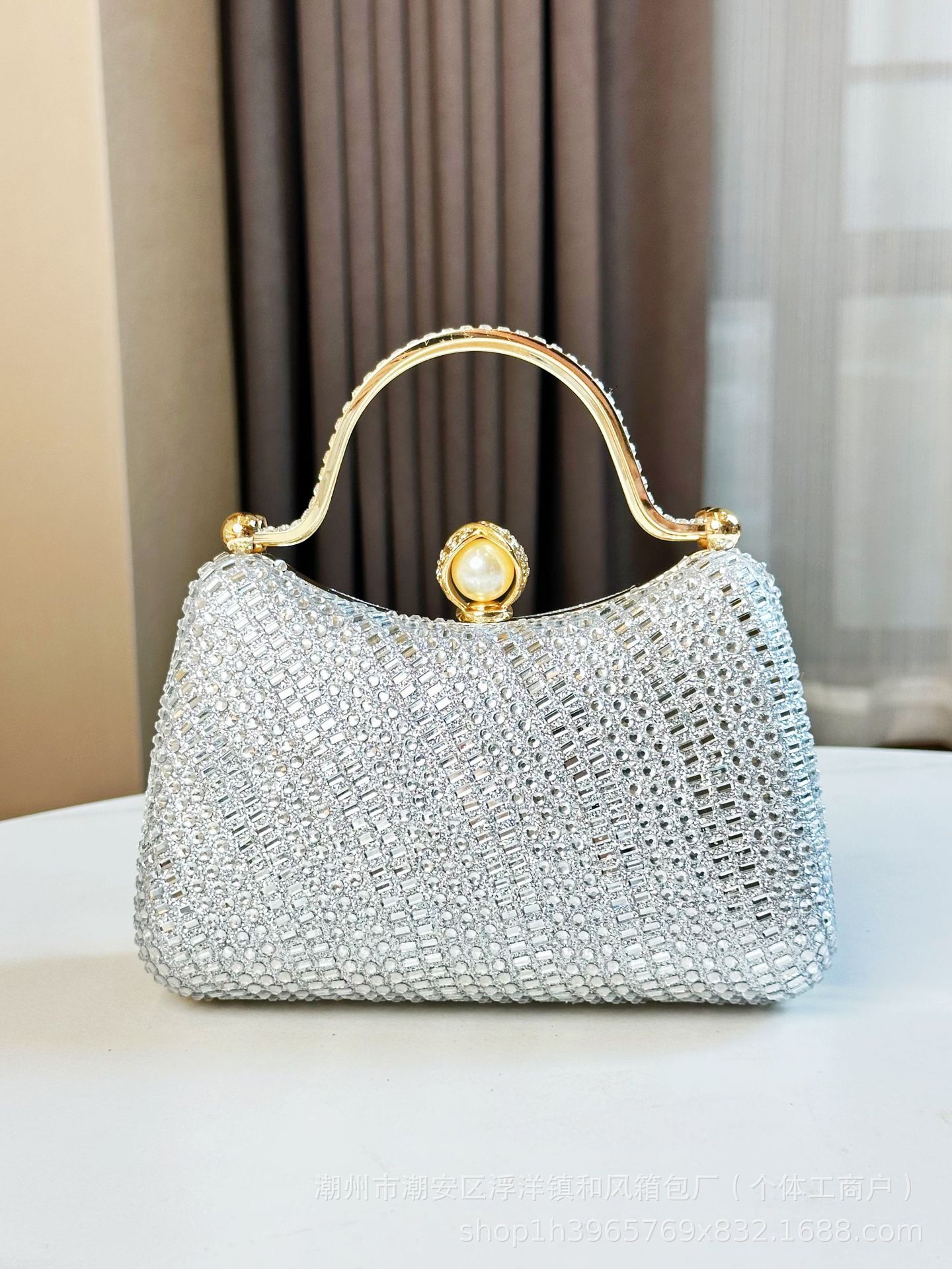 Celebrity Banquet Bag Cross Shoulder High Gui Style Shining Sequins Wave Shape Handbag Full Diamond Handle
