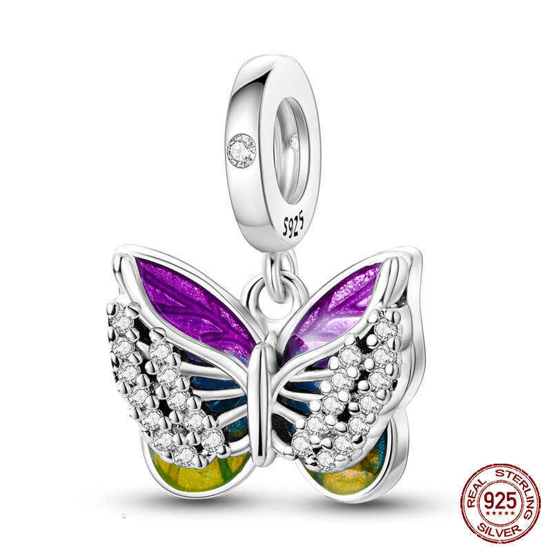 925 Fashion Silver Colorful Butterfly Dragoy Hummingbird Spring Series Charms Beads Fit Original Bracelet Jewelry
