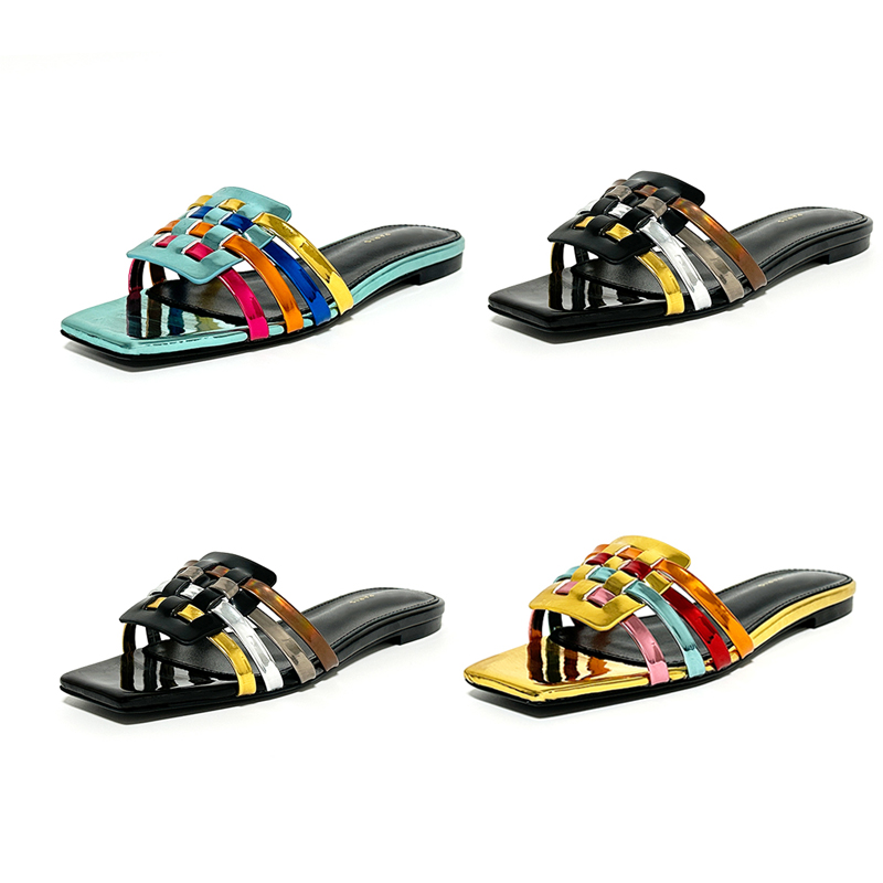 designer slippers flat for women sexy sandals indoor outdoor slides genuine leather shoes with box size 35-44
