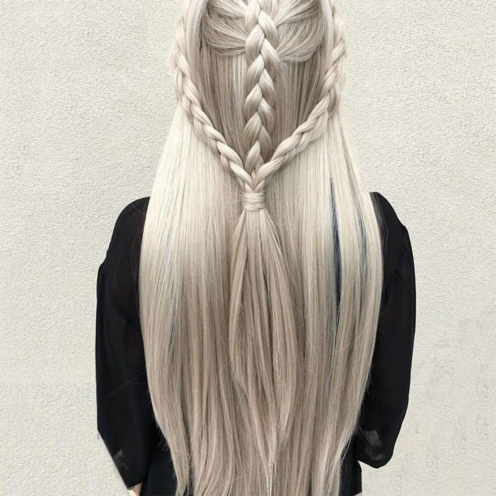 High-Quality Heat Friendly Fiber Platinum Icy Blonde Long Synthetic Lace Front Loo Feels Like Natural Hair Straight Wig
