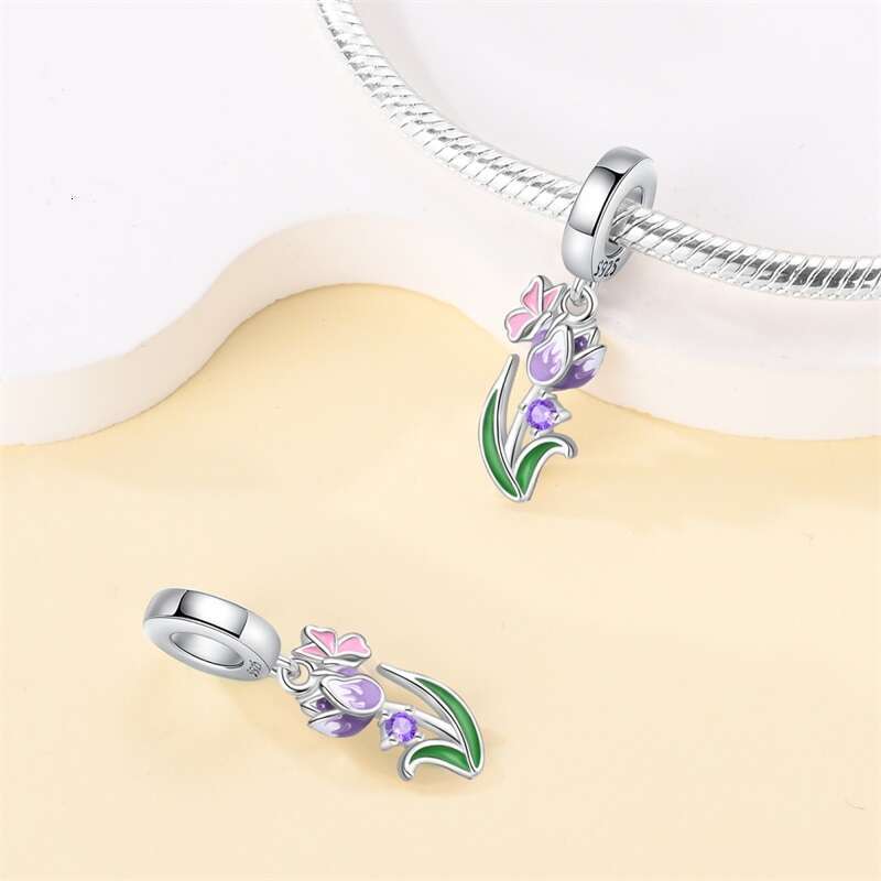 New 925 Sterling Silver Spring Tulip Pansy Flower Charms Bead Fit Original Bracelets Fine DIY Jewelry Birthday Gift