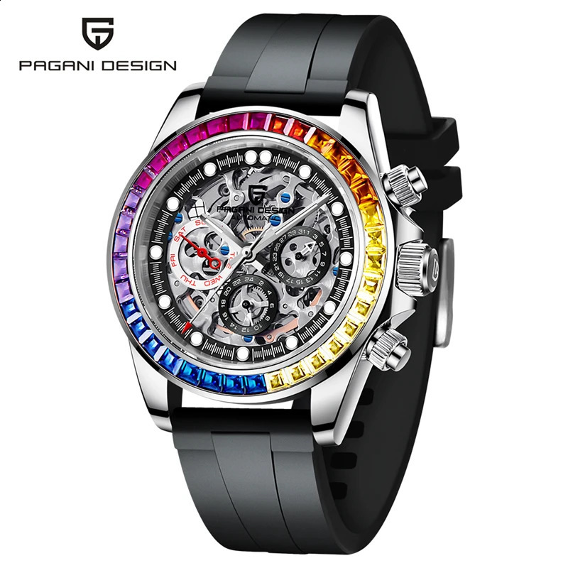 PAGANI Top Mechanical Automatic Watch Men Ceramic Bezel Rainbow Business Waterproof Watch Relogio Masculino 240906