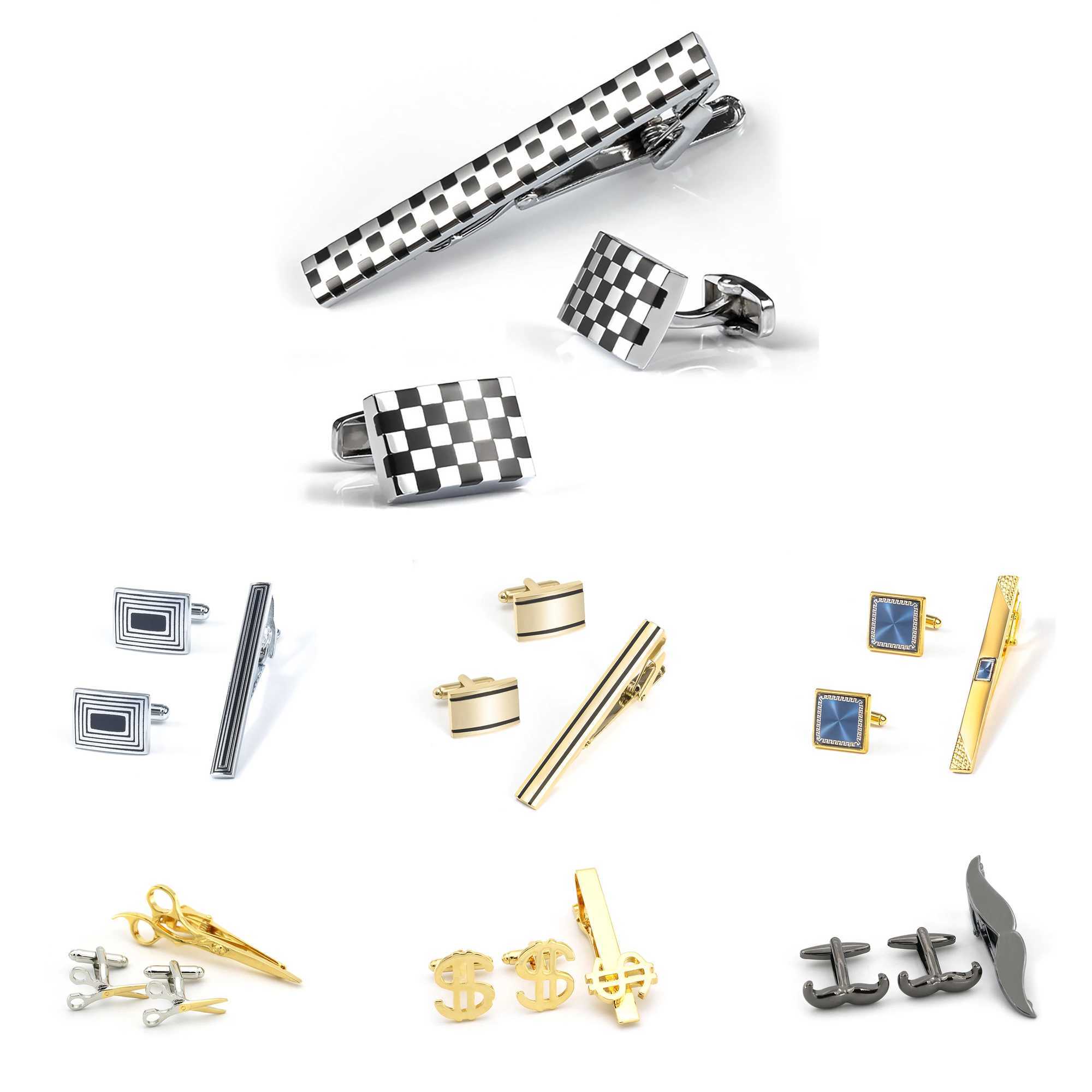 High quality cufflink tie clip set necklace tie clip classic anchor bead cut pattern tie rod cufflink tie clip set mens jewelry W240914