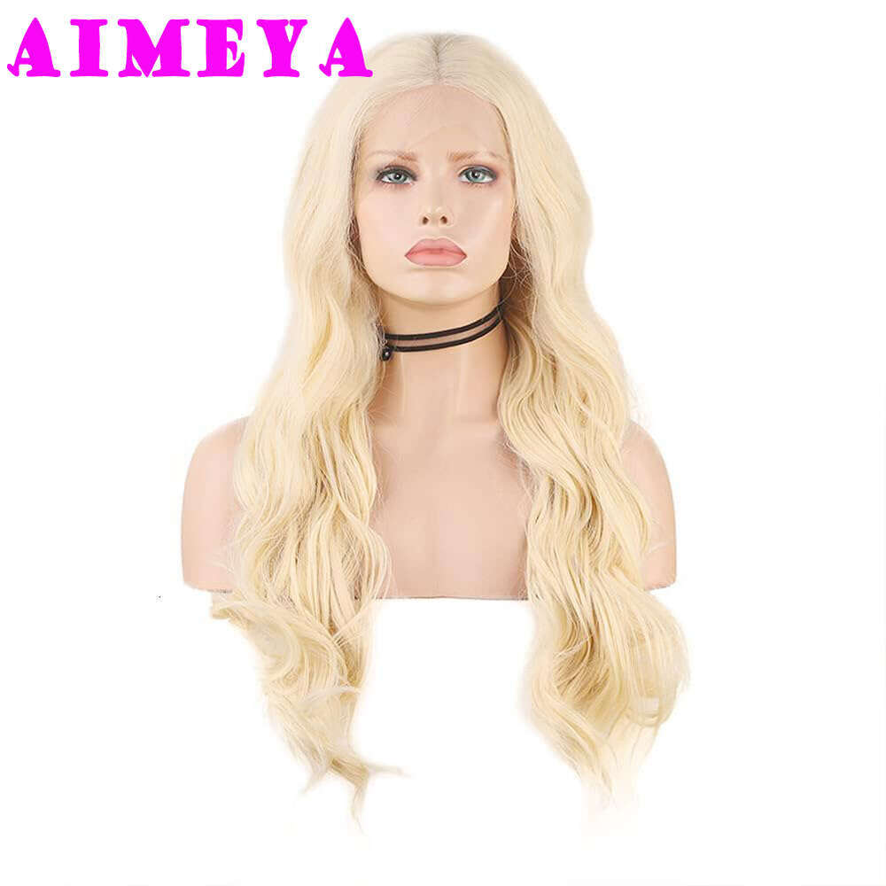 AIMEYA 613 Blonde Long Body Wave Front Synthetic Lace Wig For Women Girl Heat Resistant Hair Daily Use