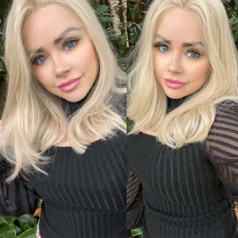 Japanese Heat Friendly Synthetic Fibres Honey Blonde Lace Front Wig Blended Human Hair Wigs 16"-24" 150% Density Natural Wavy