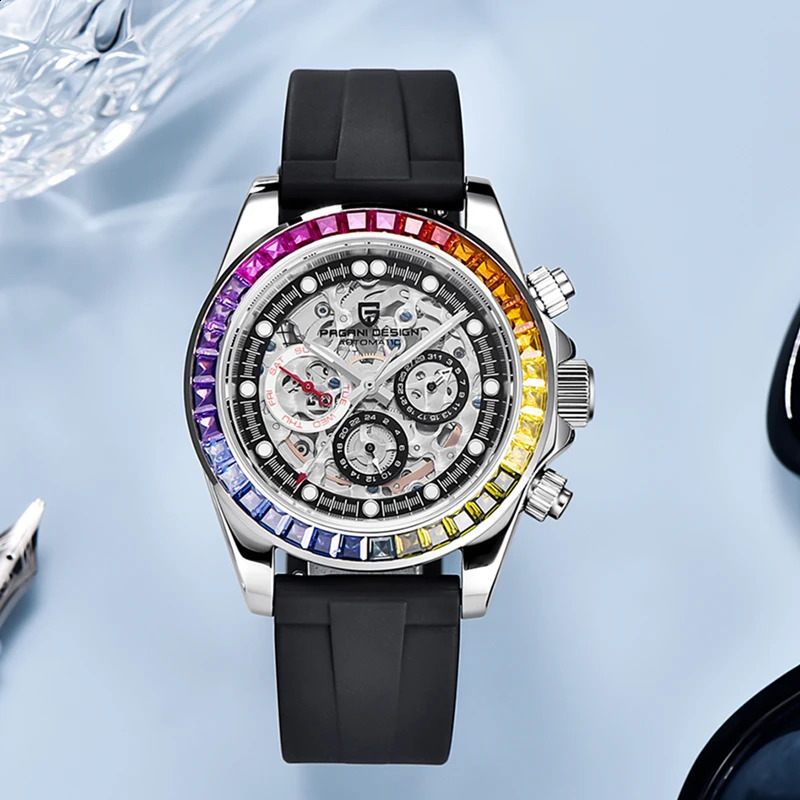 PAGANI Top Mechanical Automatic Watch Men Ceramic Bezel Rainbow Business Waterproof Watch Relogio Masculino 240906