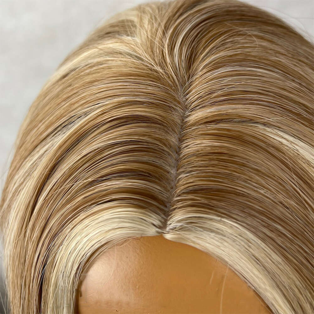 Honey Blonde Ash Highlights Balayage Synthetic Wigs 26 Inch Long Women's Center Parting Lace Front Wig Heat Resistant Fiber