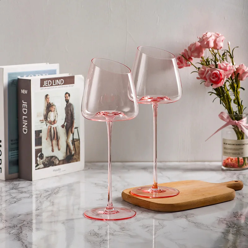 French Pink Flamingo Wine Glasses Set Crystal Glass Goblet Creative Inclined Mouth Concave Bottom Clear Champagne Wine Cup Blue 240913