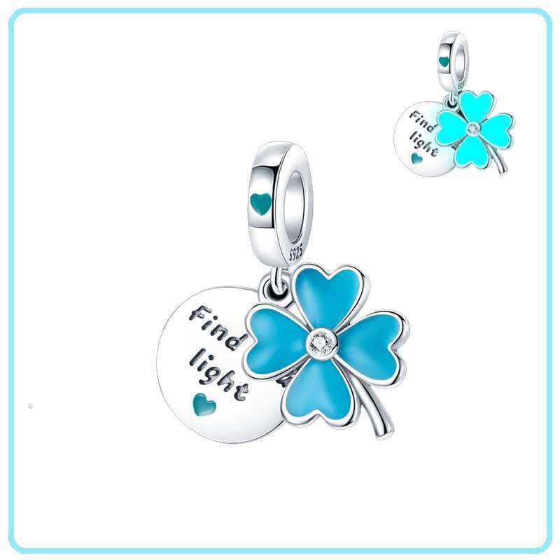 925 Sterling Silver Series Green Four Leaf Pendant DIY Fine Beads Fit Original Charms Bracelet Women Jewelry Diy