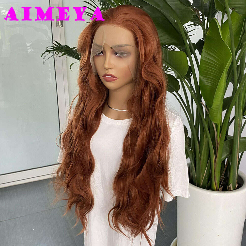 AIMEYA Copper Synthetic Lace Front For Women Natural Haire Long Loose Wave Wig Daily Use Cosplay Heat Resistant Fiber