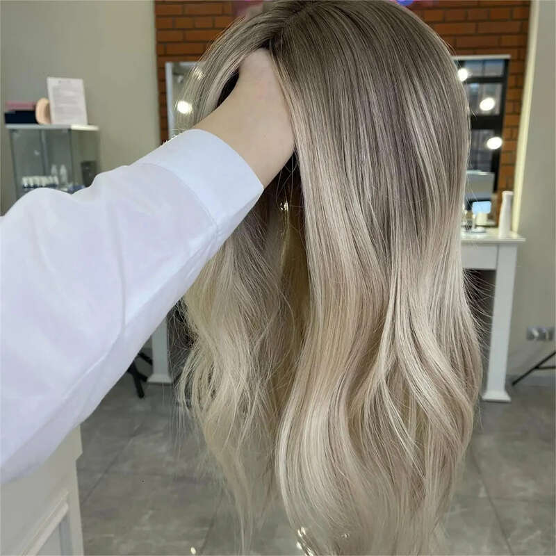 14 Inch Brown Highlight Short Bob Wavy Synthetic Wigs Dark Roots For Women Daily Use Ash Blonde Pre Plucked Curly Hair Wig