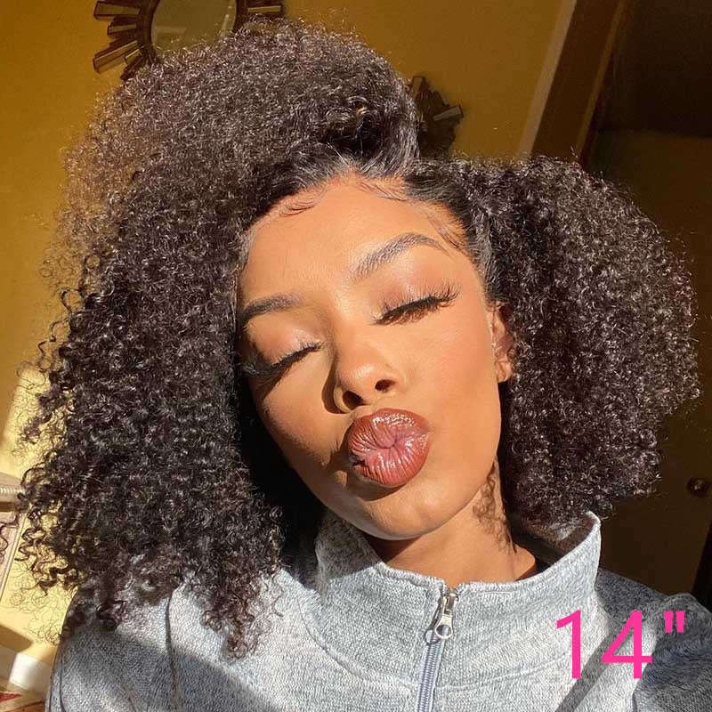 Short Afro Kinky Curly Synthetic Bob Wig Lace Front Wigs 10% Mixed Human Hair For Women Daily Wear Side Parting