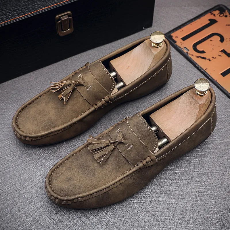 Shoes Men's Douban Casual Single Shoes Leather Shoes Low Hemp Set Feet Tassel Trendy One Step Driving Shoes Free Of Mail