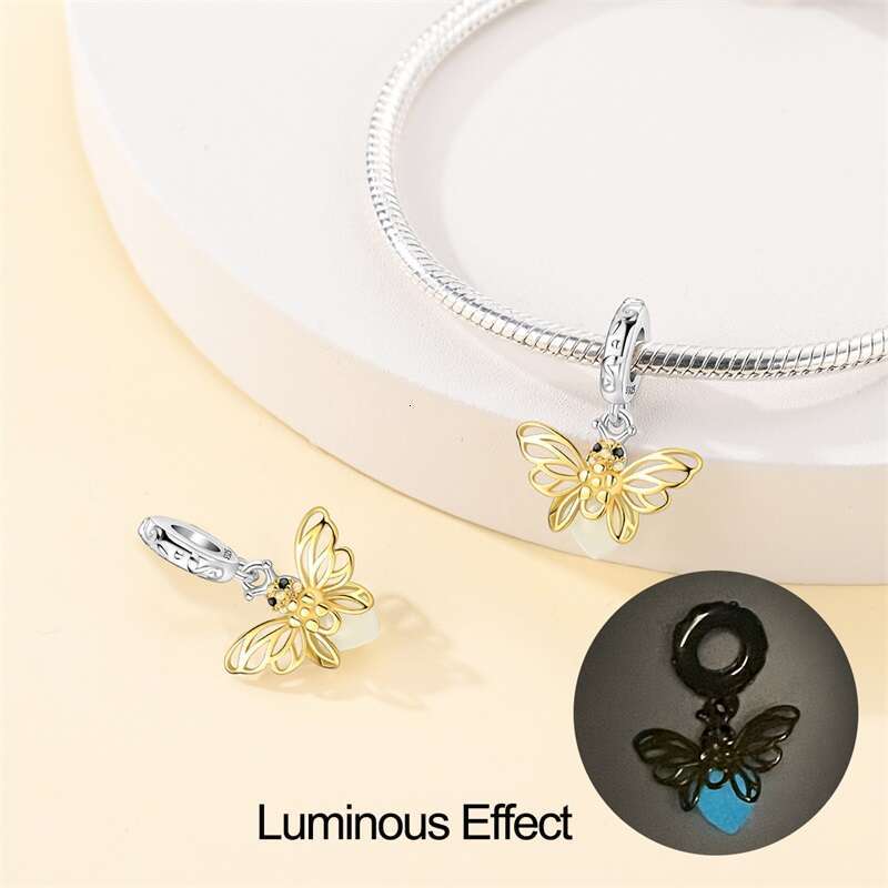 925 Sterling Silver Suower luminous Gem Bees Charms Beads Fit Original Bracelets DIY Jewelry Graduation Gift