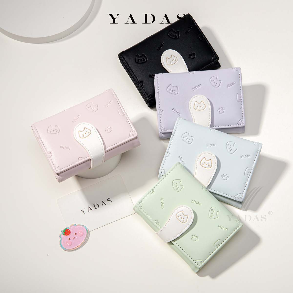 YADAS Cute Women's Card Bag Fashion Buckle PU Short 30% Zero Fold Wallet