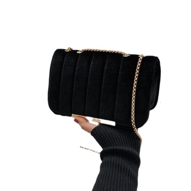Bags Velvet Small Square 2024 Spring New Impression Gold Chain Single Shoulder Crossbody Bag Solid Color Handbag