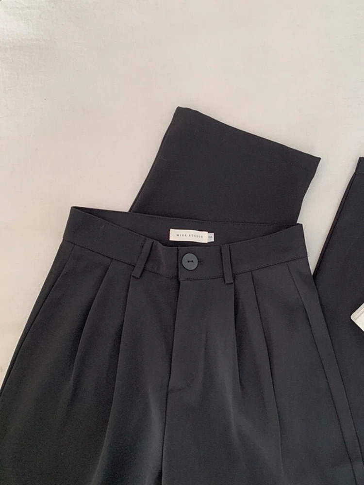 Korean Fashion Trousers Casual Button Loose Womens Black Pants High Waist Set Autumn Straight Office Women 240913