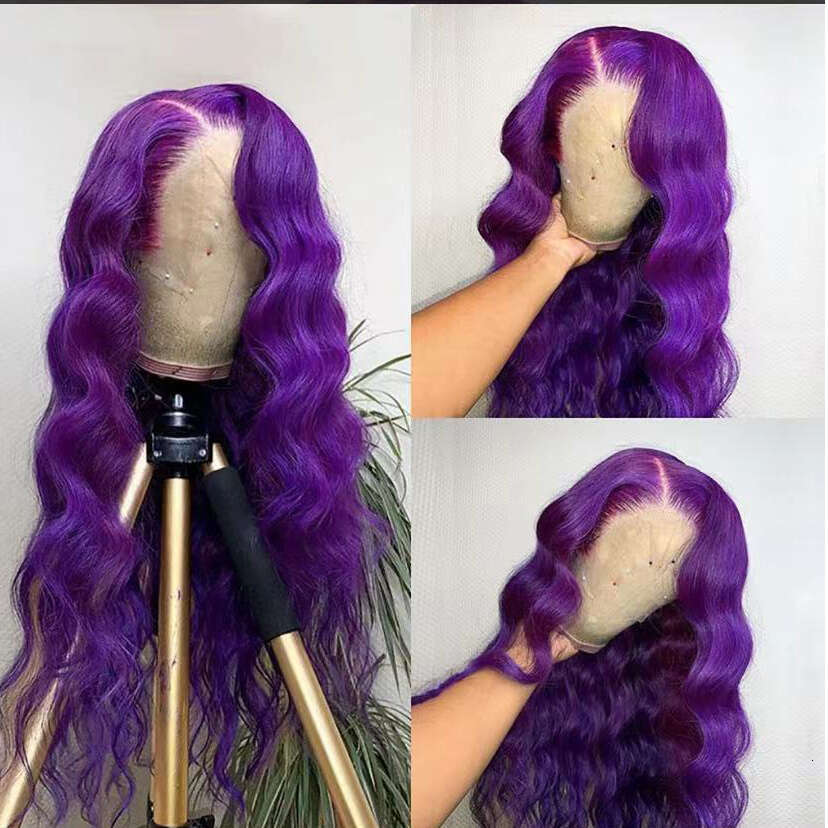 AIMEYA Fashion Body Wave Synthetic Lace Front Wigs For Women Heat Resistant Fiber Hair Long Purple Wig Daily Use