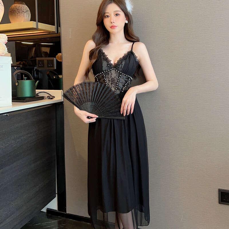 Mesh Lace Hollow Out Robe Set Black Women Nightgown Two Piece Bathrobe Gown Suit Court Style Sleepwear Kimono Loungewear
