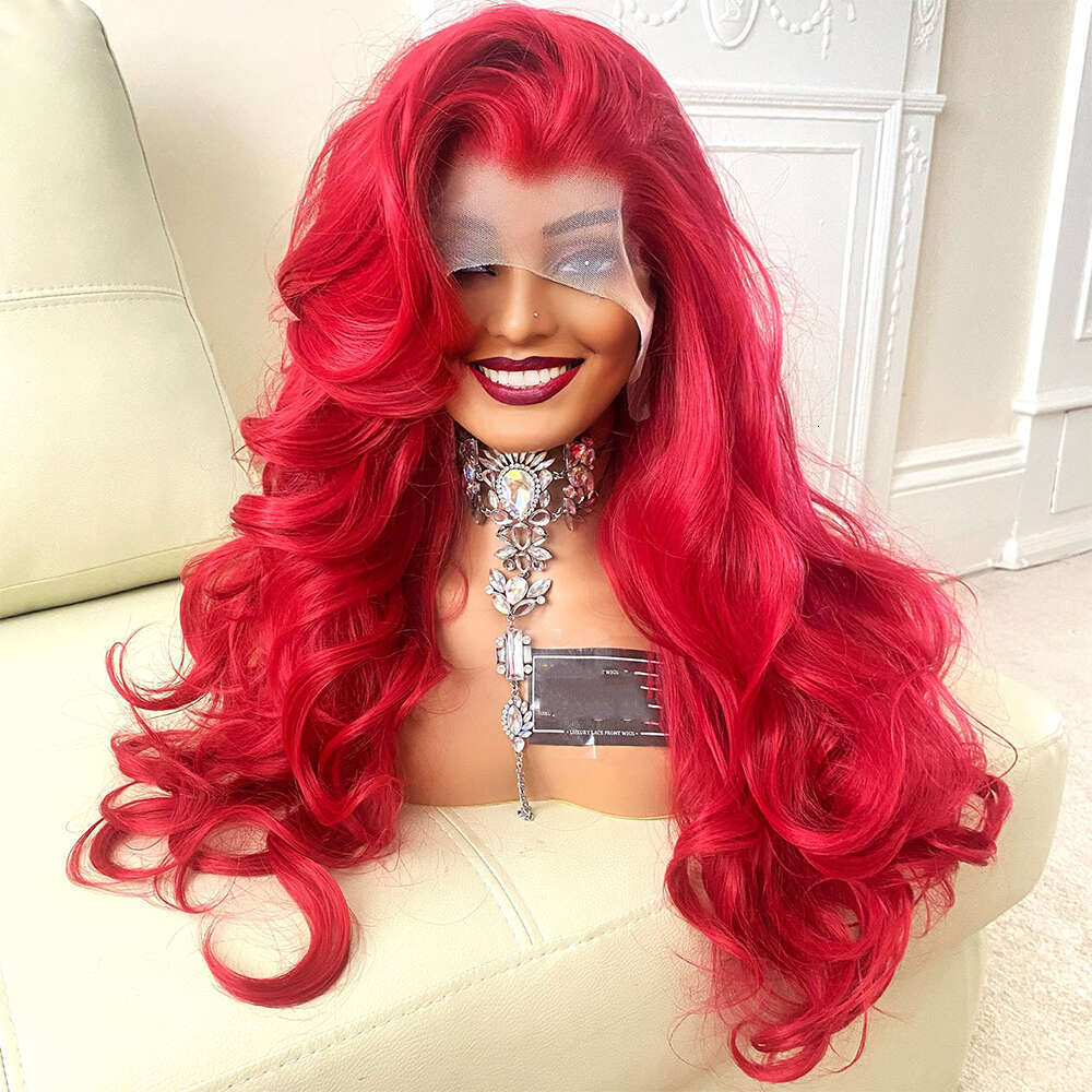 Fiery Lace Front Synthetic Beautiful And Bouncy Thick Wavy Stunning Human Hair Gorgeous Bright Red Wig