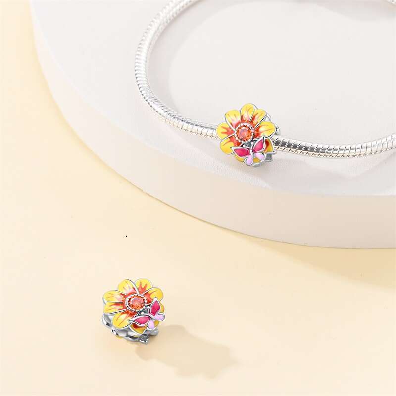 925 Sterling Silver Butterfly Tulip Iris wer Charms Beads Fit Original Bracelets Fine DIY Valentine Jewelry Gifts