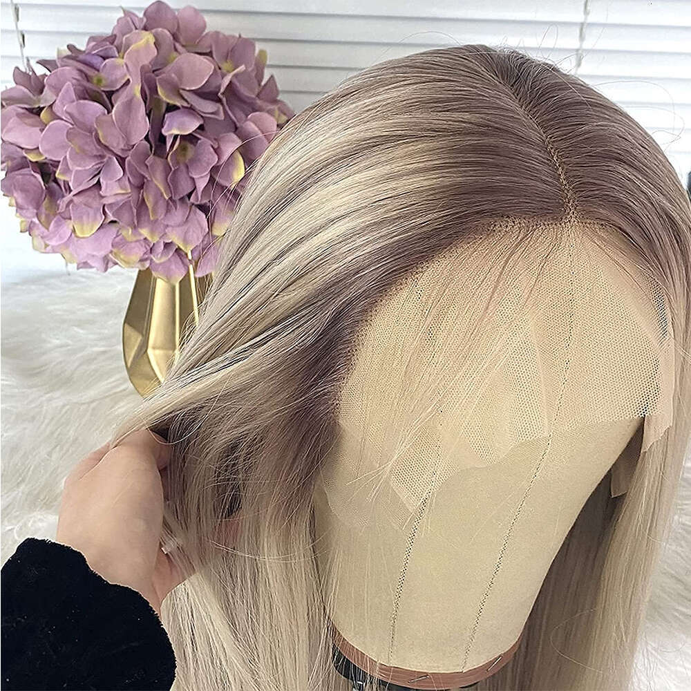 Ombre Blonde Glueless Straight Synthetic Lace Front Natural Haire With Baby Heat Friendly Human Hair Wig Daily Use