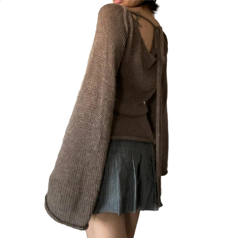 Xingqing y2k Sweaters Women Grunge Clothes Solid Color Off Shoulder Long Sleeve Pullover Knitted Tops 2000s Clothing Streetwear 240911