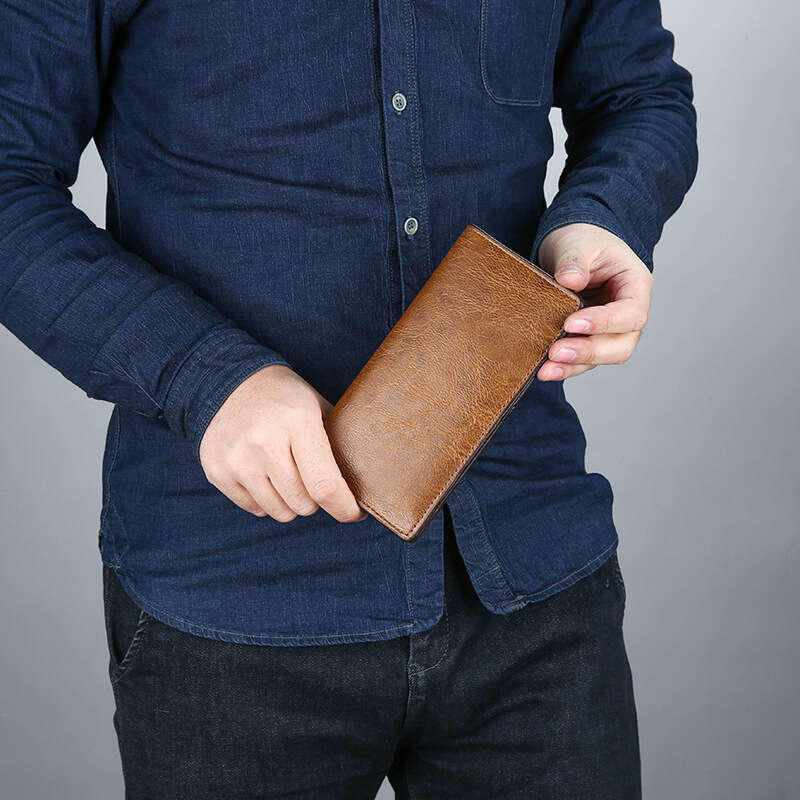 AMZZ Men's Long Slim Youth Simple Korean Edition Multi Card Student Soft Leather Wallet Big Money Clip Fashion 5D