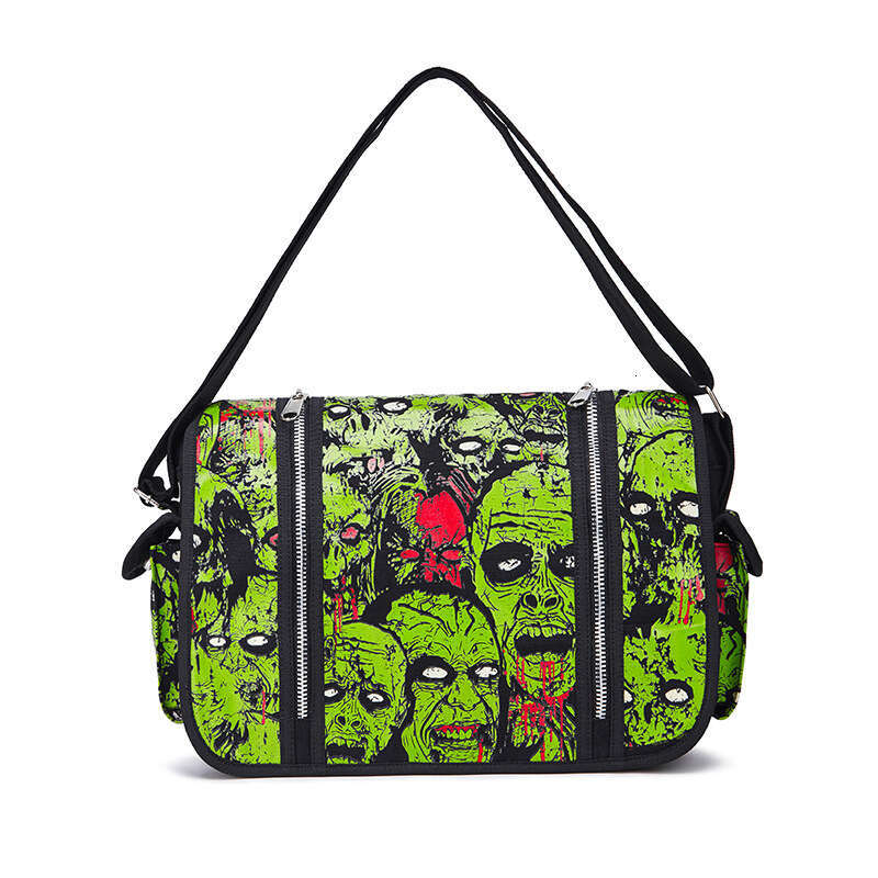 AMZZ Summer New Crossbody American Small Stand Shoulder Large Capacity Skull Head Fluorescent Printed Women's Canvas Bag
